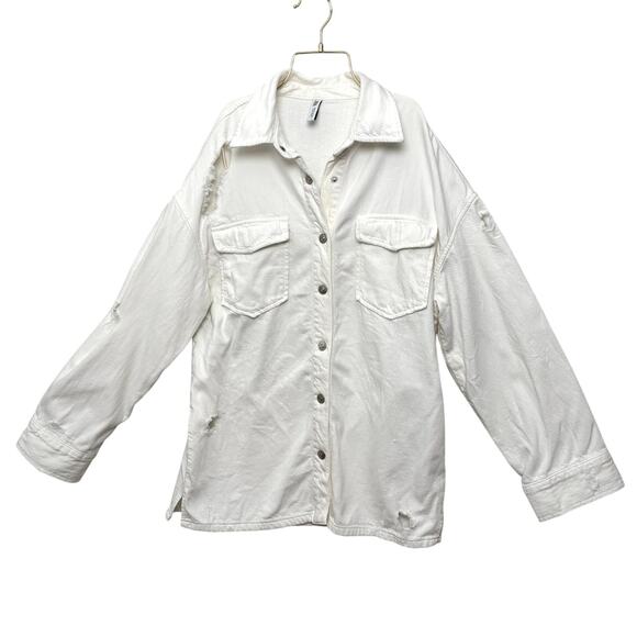 ZARA Off-White Distressed Cotton Utility Shacket Size M - Picture 1 of 9